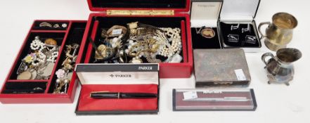 Mixed lot of including amber pendant on silver chain, various wristwatches, cased parker fountain
