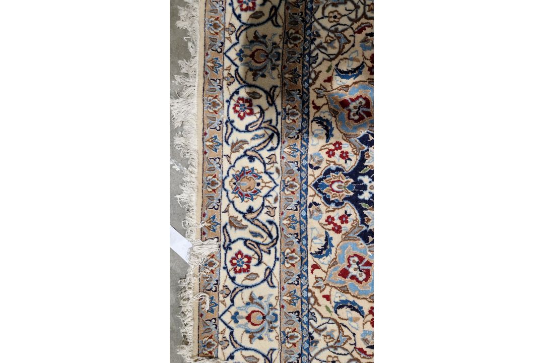 Large Persian midnight blue ground rug with central cream floral medallion on floral field, floral - Image 19 of 22