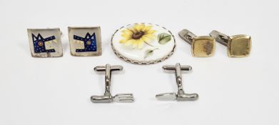 Pair of silver hallmarked square cufflinks with decoration of stylised wolves together with