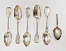 Set of five Victorian silver teaspoons, Newcastle 1859, Lister & Sons, fiddle pattern engraved
