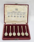 Cased set of six ' British Hallmarks ' silver teaspoons, made by Roberts & Belk to commemorate Queen