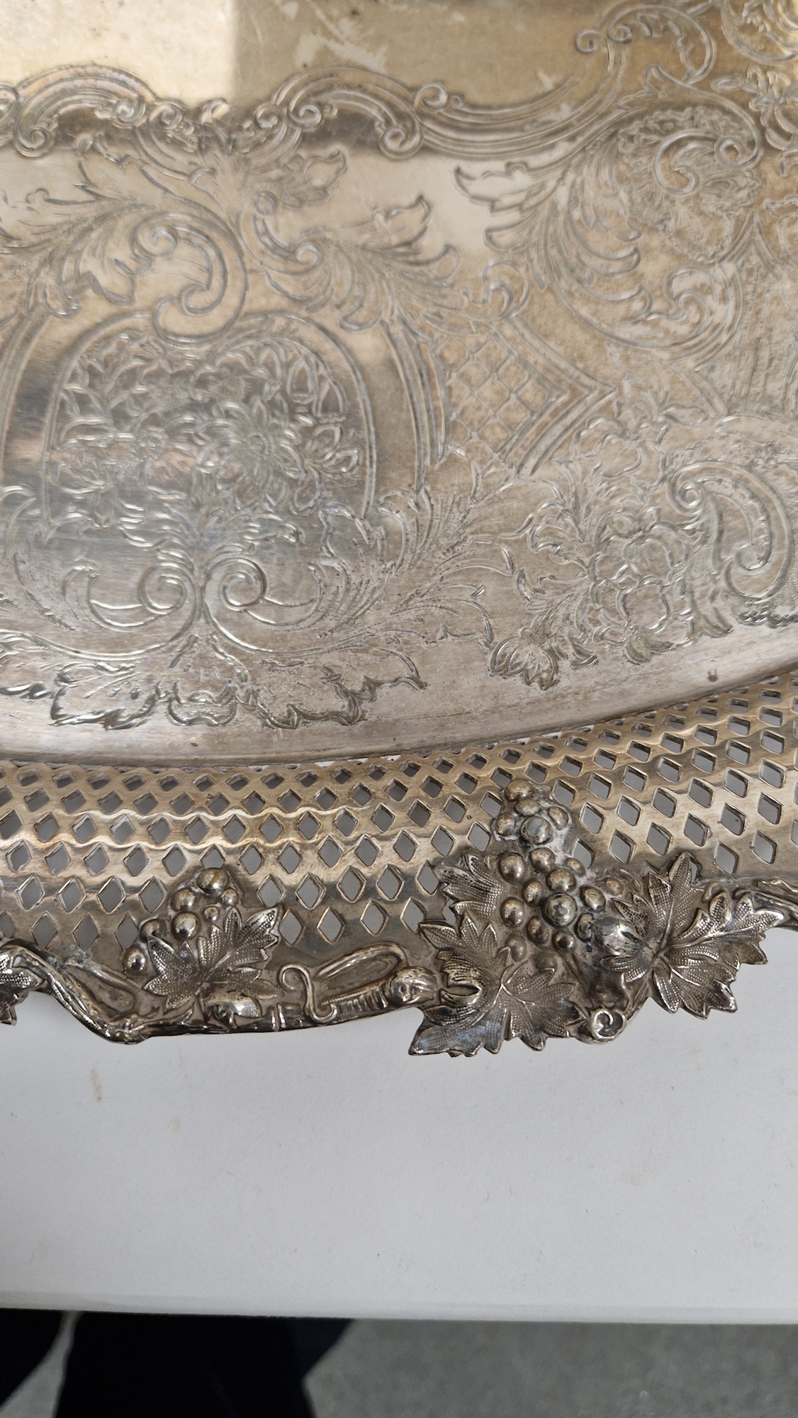 Late 19th / early 20th century silver plated serving tray of oval form, the border and twin- - Image 10 of 20