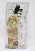 The Clontarf Trinity Irish Whiskey set containing three stackable 20cl bottles, comprising classic