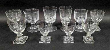 Four Regency-style star-cut rummers on lemon-squeezer bases, two smaller plain examples similar,