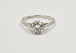 Platinum solitaire diamond ring, claw set, the stone 1.38ct approx. (VS/F/G). Ring size U/V