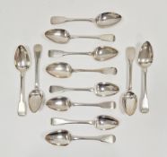 George III matched set of twelve silver dessert spoons, various London dates and makers, fiddle