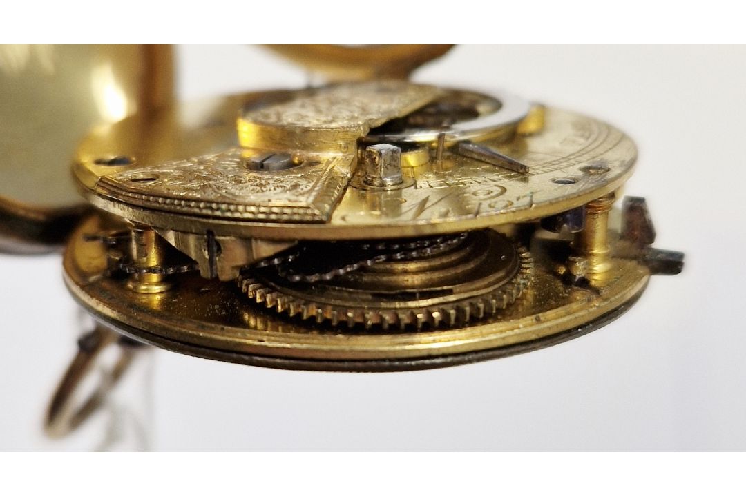 19th century gilt metal cased open-faced pocket watch, the gilt metal dial having raised Arabic - Image 4 of 5