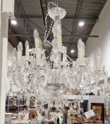 Contemporary glass electrolier / chandelier, comprising a row of nine branches below a row of five