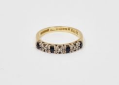 18ct gold, blue and white stone half-eternity ring set small blue and white stones, probably
