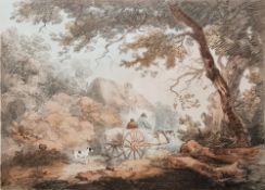 After George Morland (British, 1762/63-1804) Colour print Rustic scene with two figures on horse and