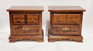 Pair of American 'Lenoir House' dark stained hardwood small bedside cabinets of two drawers, the top