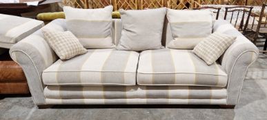 Newport Grand Sofa retailed by Lee Longlands of Cheltenham, upholstered in a striped grey, cream and