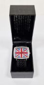 Butler & Wilson Union Jack watch, the dial and bezel set with brightly coloured crystal stones, on