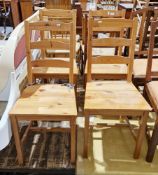 Set of four modern pine ladderback dining chairs, each 41cm wide x 90cm high
