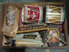 Wooden dog cart, 65cm long together with a mixed lot of collectable items including two ice