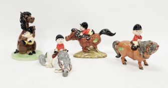 Three Beswick Norman Thelwell pottery pony and rider groups and a Royal Doulton the Ideal Pony for a
