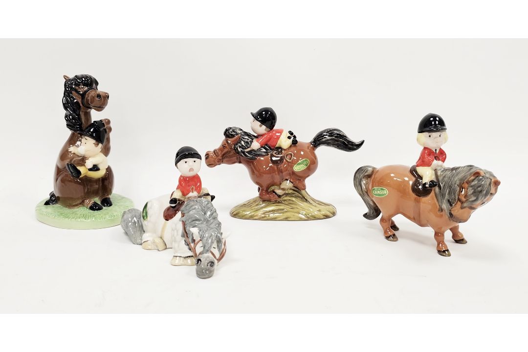 Three Beswick Norman Thelwell pottery pony and rider groups and a Royal Doulton the Ideal Pony for a - Image 1 of 4