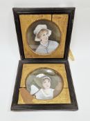 Pair of late 19th century French porcelain portrait plaques, framed, each painted with a portrait of