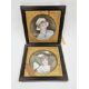 Pair of late 19th century French porcelain portrait plaques, framed, each painted with a portrait of - Image 1 of 2