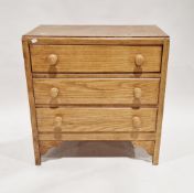 Mid-century pale oak chest of three long drawers, 72cm wide x 46cm deep x 75cm high