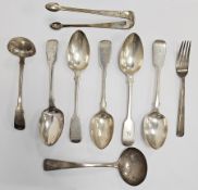 Set of four Victorian silver dessert spoons, London 1888, John Aldwinckle & Thomas Slater, fiddle