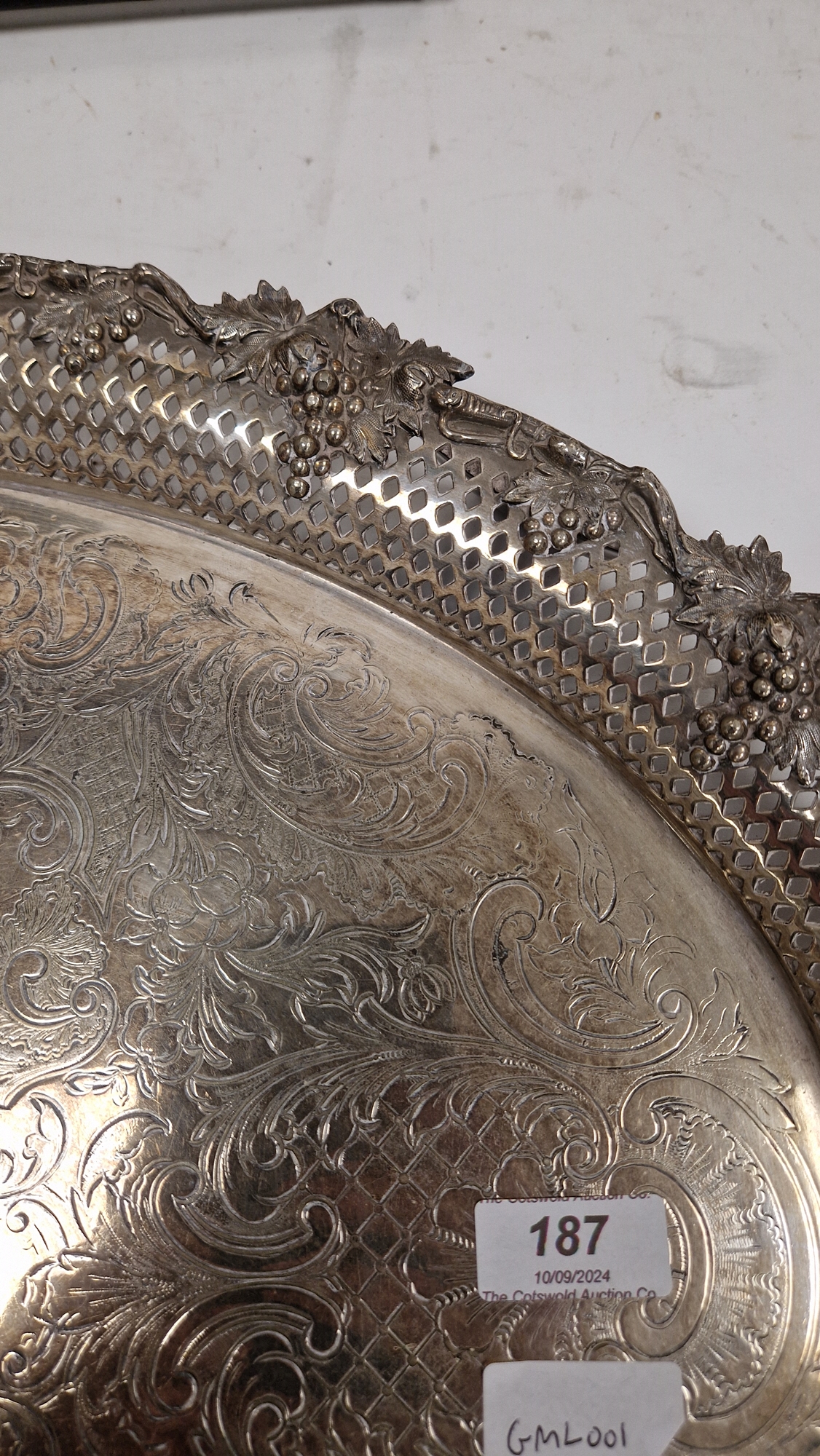 Late 19th / early 20th century silver plated serving tray of oval form, the border and twin- - Image 7 of 20