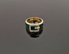 18ct gold, diamond and enamel belt-pattern ring set small diamonds to the buckle, on green enamel