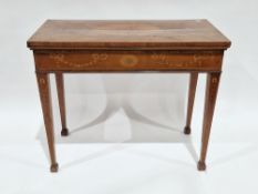 19th century mahogany and rosewood veneer fold-over card table of rectangular form, the top with