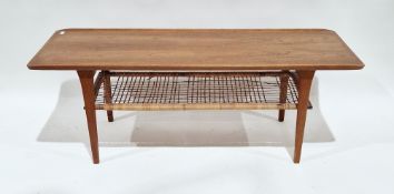 Mid century teak coffee table, probably by Grete Jalk, the rectangular top with up rolled edge to