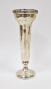 George V silver vase, Sheffield 1914, Walker & Hall, of tapering form with pierced rim and raised on