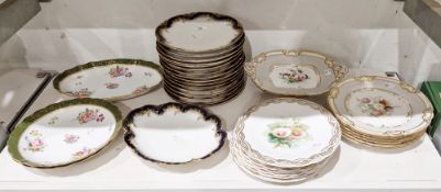 Haviland Limoges blue and gilt ground part dessert service, circa 1900, printed green and gilt