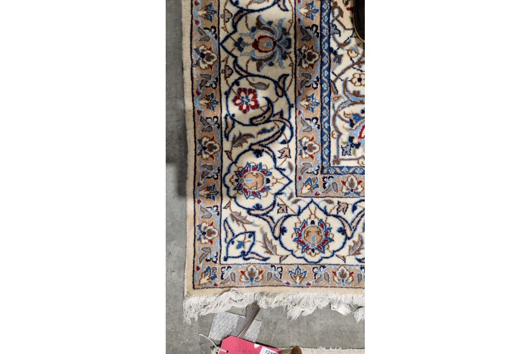 Large Persian midnight blue ground rug with central cream floral medallion on floral field, floral - Image 18 of 22
