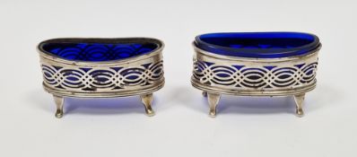 Pair of Victorian silver salts, Chester 1898, Florence Warden, of oval form with pierced bodies