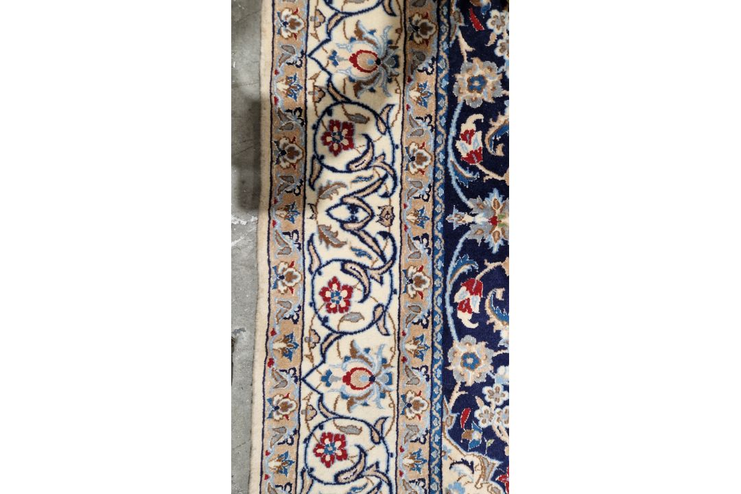 Large Persian midnight blue ground rug with central cream floral medallion on floral field, floral - Image 10 of 22