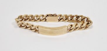 9ct gold identity curb link bracelet, hallmarked 375 9ct Birmingham 1973, not engraved, 19cm long,