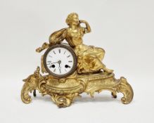 19th / early 20th century gilt spelter mantel clock case in the form of a classical female holding a