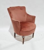 Early 19th century pink upholstered tub armchair raised on mahogany square tapering legs terminating