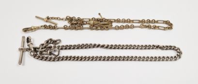 Silver Albert watch chain with T-bar, Birmingham 1930 Herbert Bushell & Son Ltd, 36cm long, 45.5
