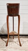 Early 20th century brass bound coopered oak jardiniere on stand by R A Lister & Co Ltd of Dursley,