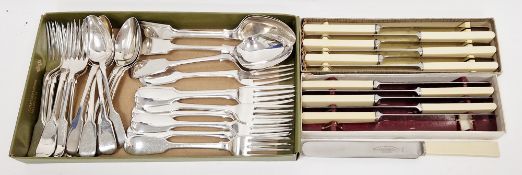 Matched set of silver flatware, fiddle pattern comprising eight George IV silver forks, London