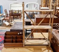 Early 20th century pine hanging wall shelf, the open sides with turned spindle supports, united by a