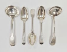 Collection of George III to William IV silver flatware including silver sauce ladle, Edinburgh 1825,