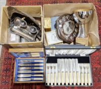 Mixed lot of silver plate and collectable items including a standish, large clam shell shaped