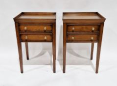 Pair of oak square lamp tables/night stands in the George III manner, each with galleried top, two