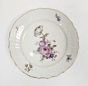 20th century Royal Copenhagen osier-moulded dinner-plate, painted with a bouquet of pink roses and
