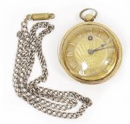 George III 18ct gold cased open face pocket watch, the gilt dial with raised Arabic hour markers,