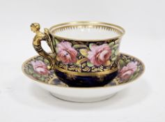 Spode porcelain blue ground cabinet cup and saucer, circa 1820, red Spode/pattern no. 2573,