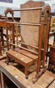 Victorian stained wooden double towel rail with arched top, 64cm wide x 84cm high and a mid 20th
