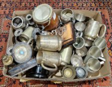 Quantity silver plate and other metal wares, to include tankards, Swan open salt, three branch