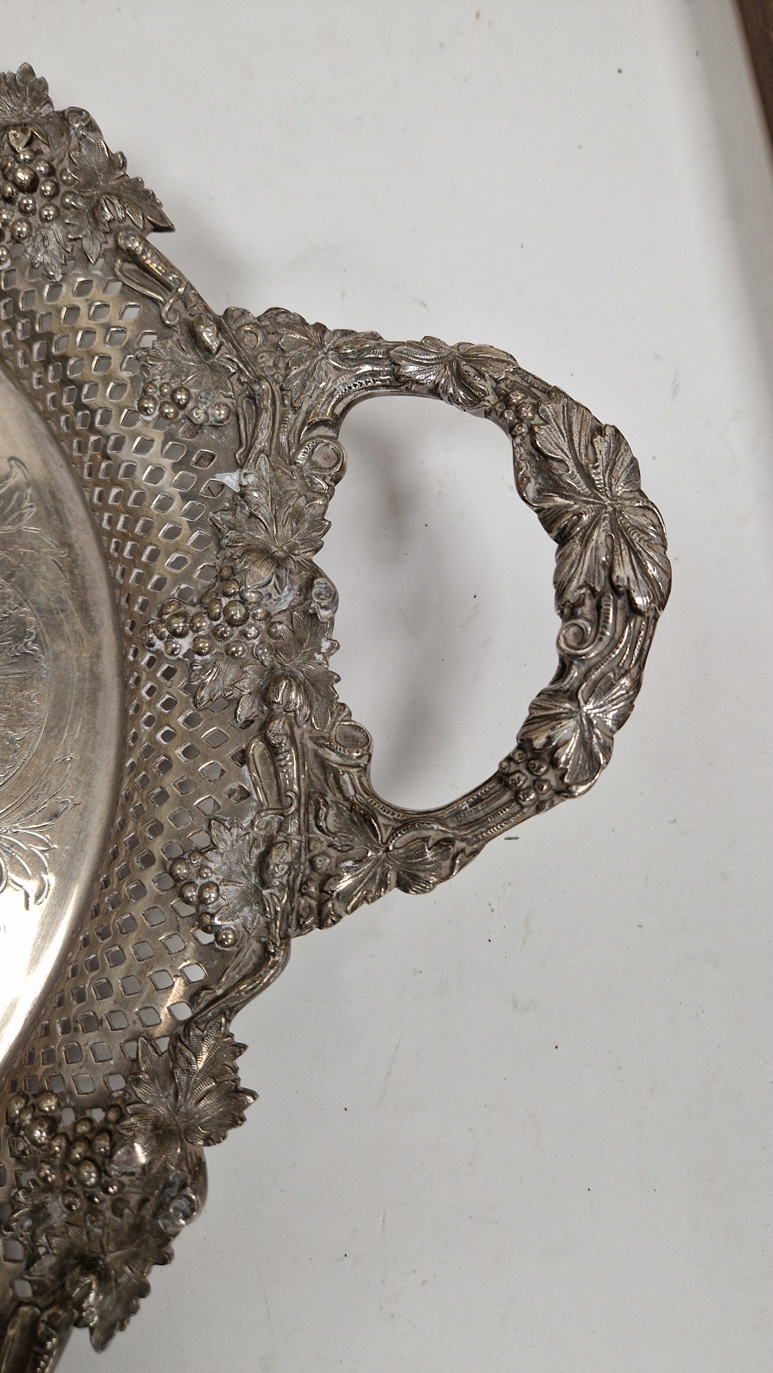 Late 19th / early 20th century silver plated serving tray of oval form, the border and twin- - Image 8 of 20